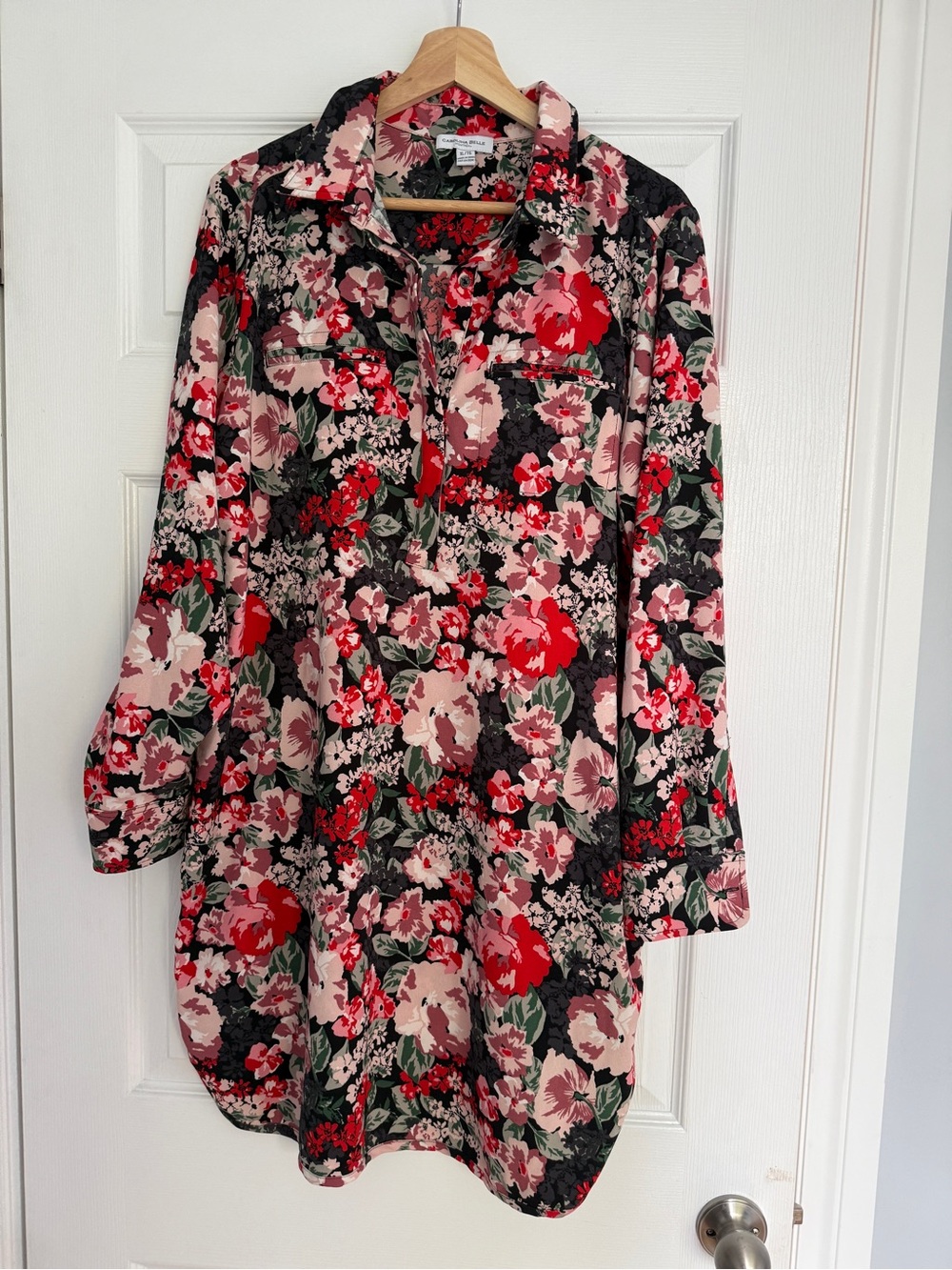Carolina Belle Floral Button-Front Mini Dress - Red, Pink & Black